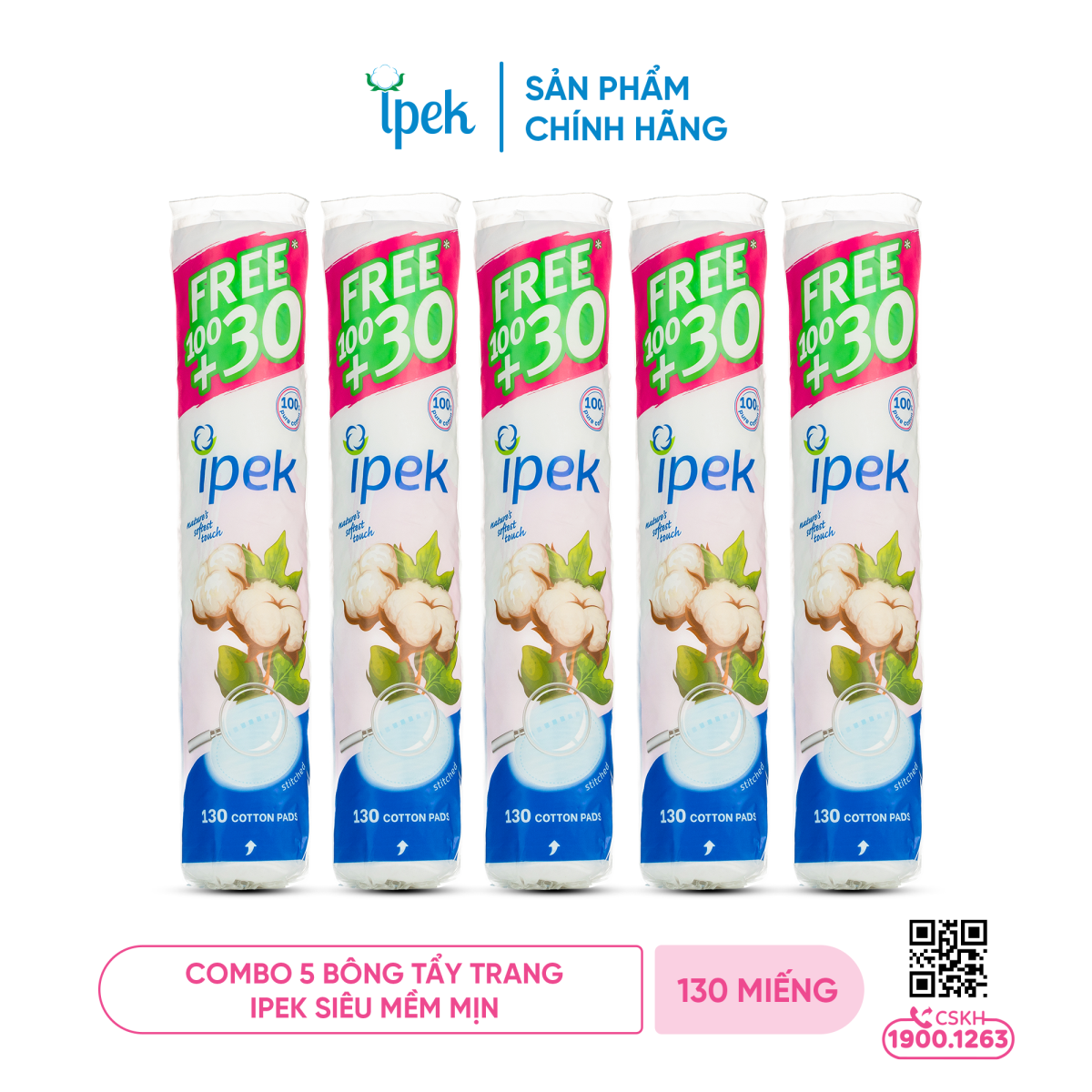 Combo 5 Bông tẩy trang Ipek siêu mềm mịn 130 miếng