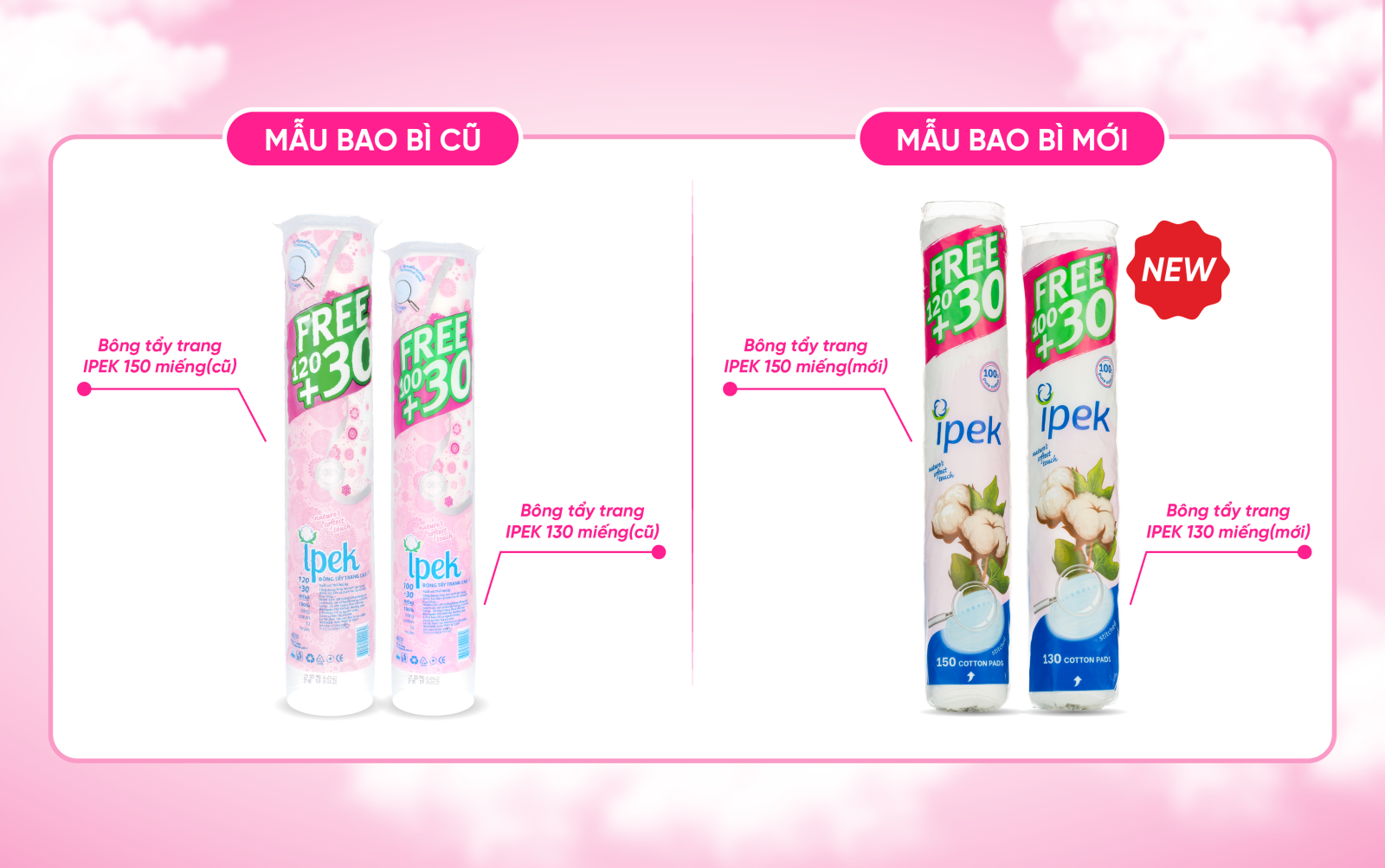 Nội dung thay đổi bao bì sản phẩm bông tẩy trang Ipek